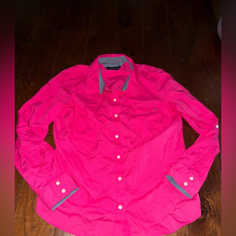 New Women’s Tommy Hilfiger Hot Pink Button Down Top Size L